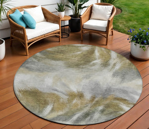 HomeRoots 5' Modern Pewter and Silver Abstract Washable Area Rug for Stylish Indoor and Outdoor Spaces 8' Round 631349