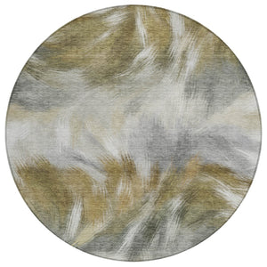 HomeRoots 5' Modern Pewter and Silver Abstract Washable Area Rug for Stylish Indoor and Outdoor Spaces 8' Round 631349