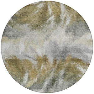 HomeRoots 5' Modern Pewter and Silver Abstract Washable Area Rug for Stylish Indoor and Outdoor Spaces 8' Round 631349