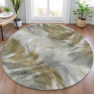 HomeRoots 5' Modern Pewter and Silver Abstract Washable Area Rug for Stylish Indoor and Outdoor Spaces 8' Round 631349