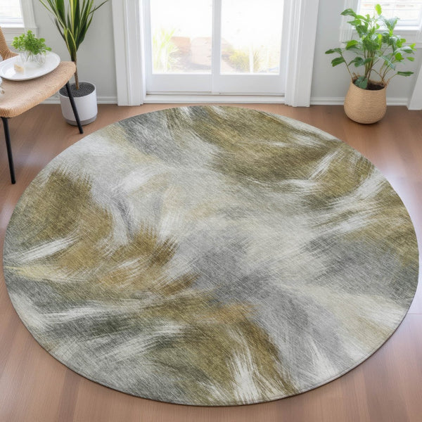 HomeRoots 5' Modern Pewter and Silver Abstract Washable Area Rug for Stylish Indoor and Outdoor Spaces 8' Round 631349
