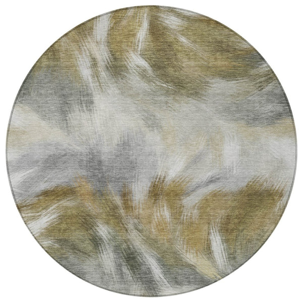 HomeRoots 5' Modern Pewter and Silver Abstract Washable Area Rug for Stylish Indoor and Outdoor Spaces 8' Round 631349