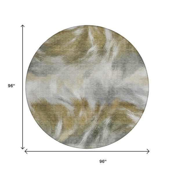 HomeRoots 5' Modern Pewter and Silver Abstract Washable Area Rug for Stylish Indoor and Outdoor Spaces 8' Round 631349