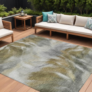 HomeRoots 5' Modern Pewter and Silver Abstract Washable Area Rug for Stylish Indoor and Outdoor Spaces 8' X 10' 631350