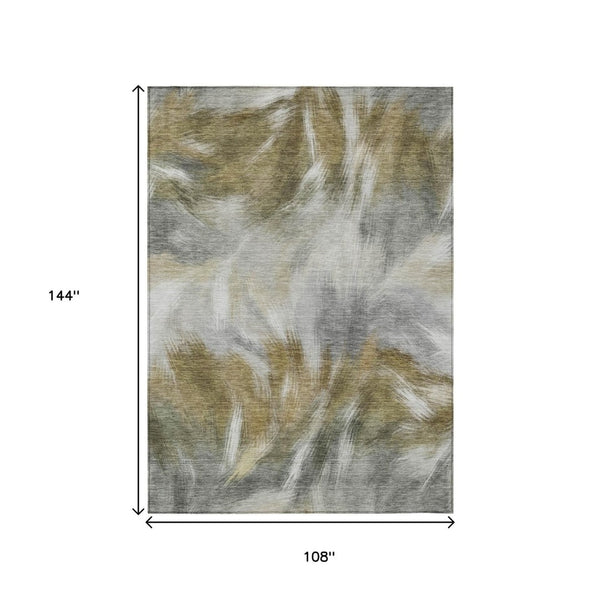 HomeRoots 5' Modern Pewter and Silver Abstract Washable Area Rug for Stylish Indoor and Outdoor Spaces 9' X 12' 631351