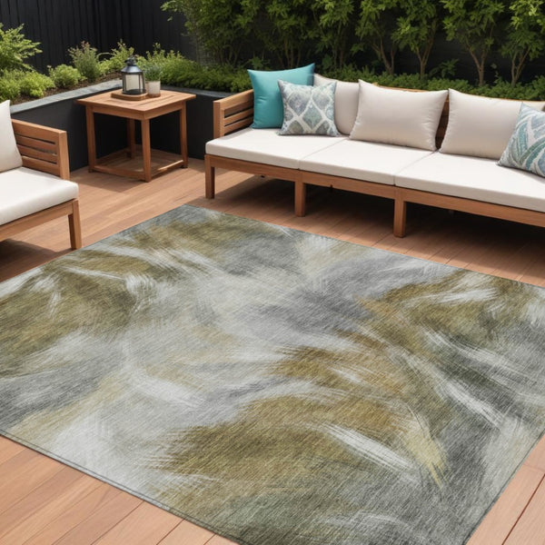 HomeRoots 5' Modern Pewter and Silver Abstract Washable Area Rug for Stylish Indoor and Outdoor Spaces 9' X 12' 631351