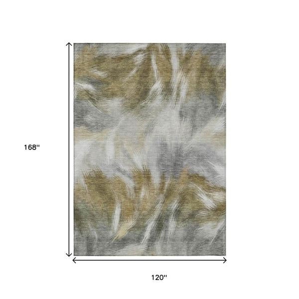 HomeRoots 5' Modern Pewter and Silver Abstract Washable Area Rug for Stylish Indoor and Outdoor Spaces 10' X 14' 631352