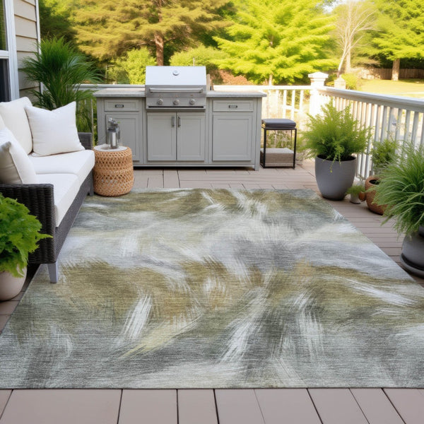 HomeRoots 5' Modern Pewter and Silver Abstract Washable Area Rug for Stylish Indoor and Outdoor Spaces 10' X 14' 631352