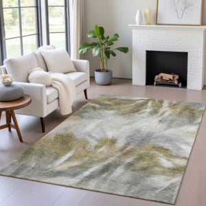 HomeRoots 5' Modern Pewter and Silver Abstract Washable Area Rug for Stylish Indoor and Outdoor Spaces 10' X 14' 631352