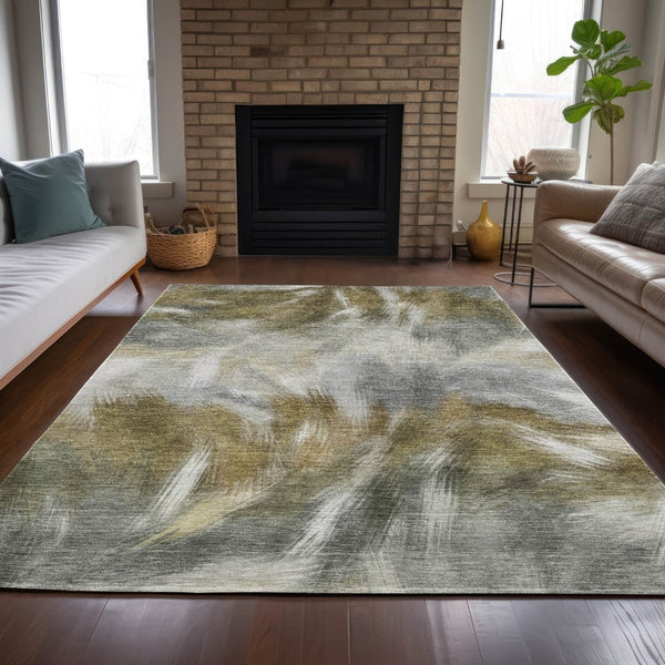 HomeRoots 5' Modern Pewter and Silver Abstract Washable Area Rug for Stylish Indoor and Outdoor Spaces 10' X 14' 631352
