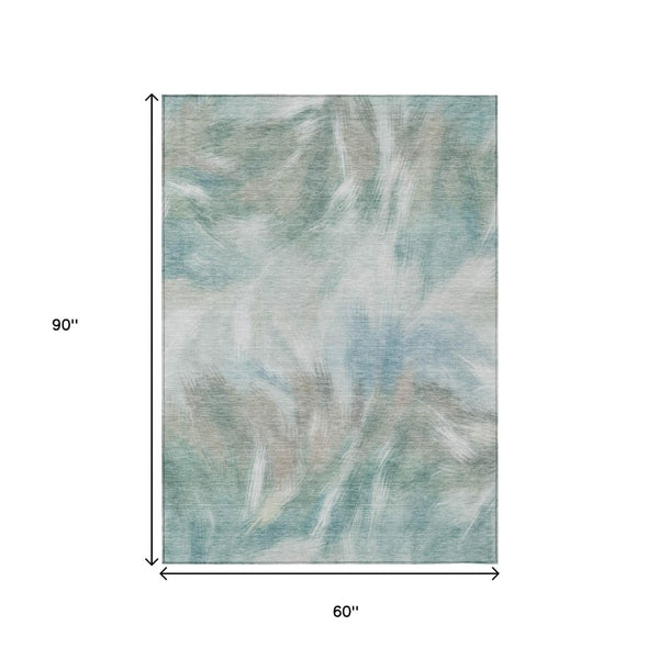 HomeRoots 5' Sky Blue and Ivory Abstract Indoor Outdoor Area Rug – Durable, Stylish, Machine Washable Design 5' X 8' 631354