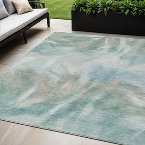 HomeRoots 5' Sky Blue and Ivory Abstract Indoor Outdoor Area Rug – Durable, Stylish, Machine Washable Design 5' X 8' 631354