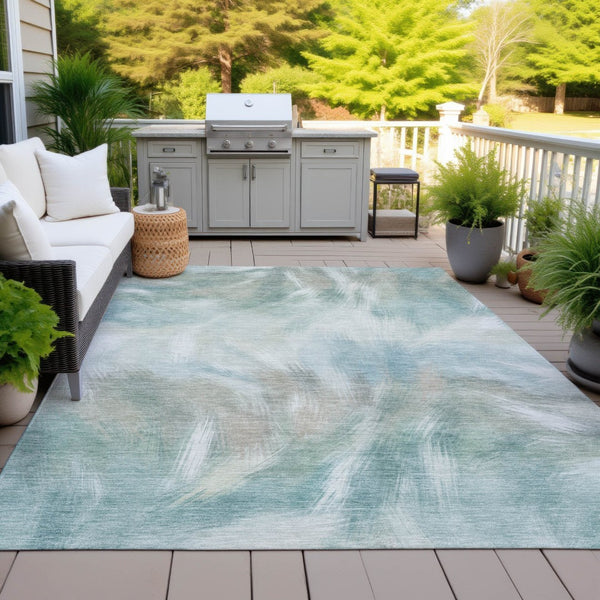 HomeRoots 5' Sky Blue and Ivory Abstract Indoor Outdoor Area Rug – Durable, Stylish, Machine Washable Design 5' X 8' 631354