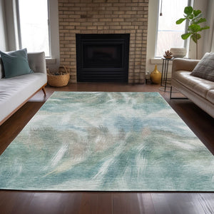 HomeRoots 5' Sky Blue and Ivory Abstract Indoor Outdoor Area Rug – Durable, Stylish, Machine Washable Design 5' X 8' 631354