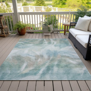 HomeRoots 5' Sky Blue and Ivory Abstract Indoor Outdoor Area Rug – Durable, Stylish, Machine Washable Design 5' X 8' 631354