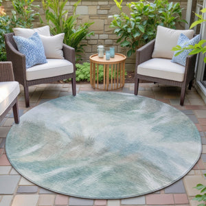 HomeRoots 5' Sky Blue and Ivory Abstract Indoor Outdoor Area Rug – Durable, Stylish, Machine Washable Design 8' Round 631355
