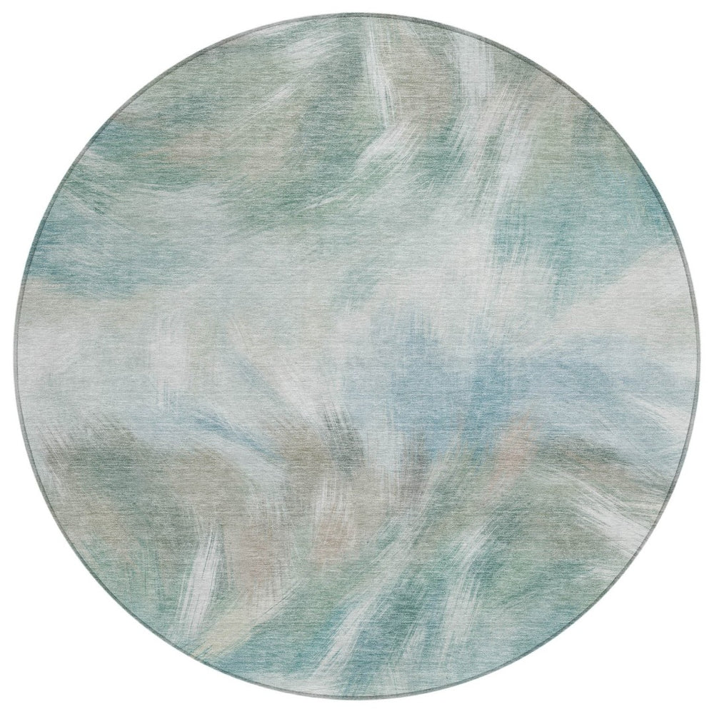 HomeRoots 5' Sky Blue and Ivory Abstract Indoor Outdoor Area Rug – Durable, Stylish, Machine Washable Design 8' Round 631355