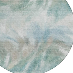 HomeRoots 5' Sky Blue and Ivory Abstract Indoor Outdoor Area Rug – Durable, Stylish, Machine Washable Design 8' Round 631355