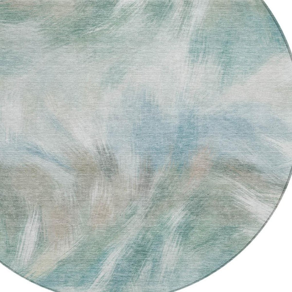 HomeRoots 5' Sky Blue and Ivory Abstract Indoor Outdoor Area Rug – Durable, Stylish, Machine Washable Design 8' Round 631355