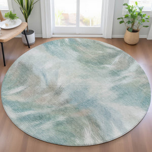 HomeRoots 5' Sky Blue and Ivory Abstract Indoor Outdoor Area Rug – Durable, Stylish, Machine Washable Design 8' Round 631355