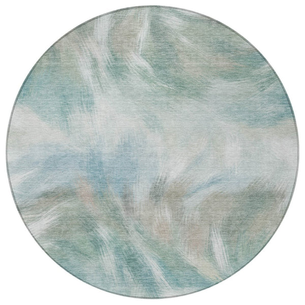 HomeRoots 5' Sky Blue and Ivory Abstract Indoor Outdoor Area Rug – Durable, Stylish, Machine Washable Design 8' Round 631355