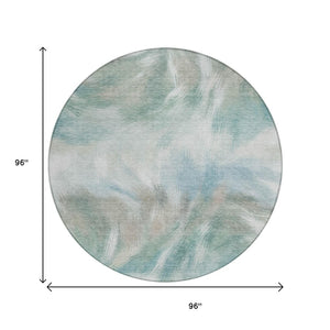 HomeRoots 5' Sky Blue and Ivory Abstract Indoor Outdoor Area Rug – Durable, Stylish, Machine Washable Design 8' Round 631355