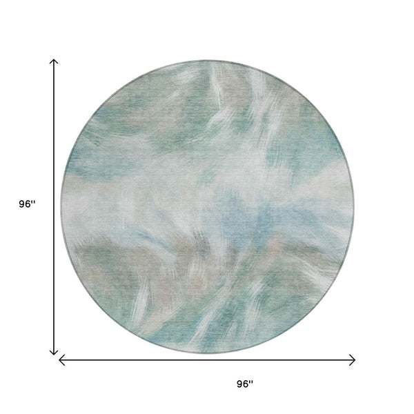 HomeRoots 5' Sky Blue and Ivory Abstract Indoor Outdoor Area Rug – Durable, Stylish, Machine Washable Design 8' Round 631355