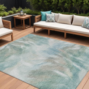 HomeRoots 5' Sky Blue and Ivory Abstract Indoor Outdoor Area Rug – Durable, Stylish, Machine Washable Design 8' X 10' 631356