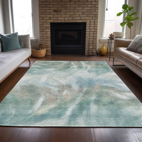 HomeRoots 5' Sky Blue and Ivory Abstract Indoor Outdoor Area Rug – Durable, Stylish, Machine Washable Design 8' X 10' 631356