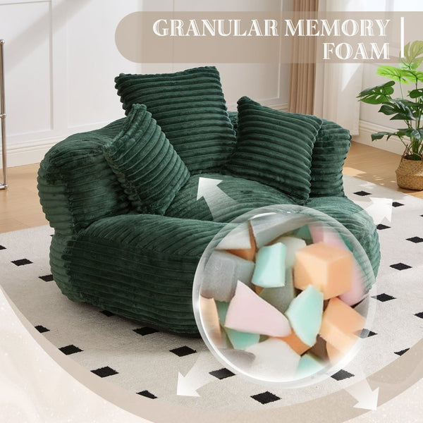 English Elm Bean Bag Sofa Oversized Corduroy Floor Lounge Chair with Armrests Pillows Foam Fill Emerald W395P426813