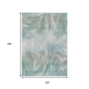 HomeRoots 5' Sky Blue and Ivory Abstract Indoor Outdoor Area Rug – Durable, Stylish, Machine Washable Design 10' X 14' 631358