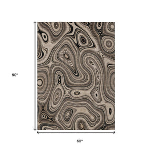 HomeRoots 5' Beige and Charcoal Geometric Washable Area Rug for Indoor and Outdoor High-Traffic Use 5' X 8' 631366