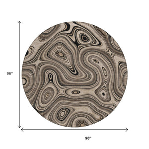 HomeRoots 5' Beige and Charcoal Geometric Washable Area Rug for Indoor and Outdoor High-Traffic Use 8' Round 631367