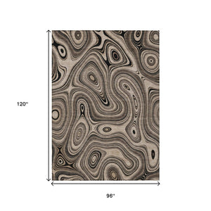 HomeRoots 5' Beige and Charcoal Geometric Washable Area Rug for Indoor and Outdoor High-Traffic Use 8' X 10' 631368