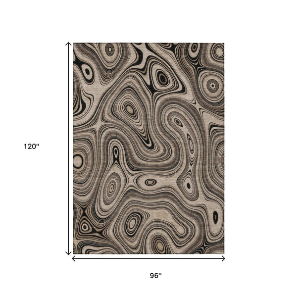 HomeRoots 5' Beige and Charcoal Geometric Washable Area Rug for Indoor and Outdoor High-Traffic Use 8' X 10' 631368