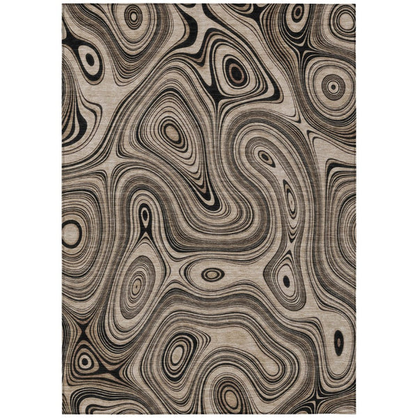 HomeRoots 5' Beige and Charcoal Geometric Washable Area Rug for Indoor and Outdoor High-Traffic Use 8' X 10' 631368