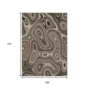 HomeRoots 5' Beige and Charcoal Geometric Washable Area Rug for Indoor and Outdoor High-Traffic Use 9' X 12' 631369