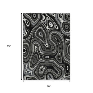 HomeRoots 5' Modern Black and Ivory Geometric Washable Area Rug for Indoor and Outdoor High-Traffic Spaces 5' X 8' 631372