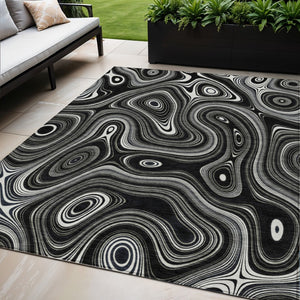 HomeRoots 5' Modern Black and Ivory Geometric Washable Area Rug for Indoor and Outdoor High-Traffic Spaces 5' X 8' 631372