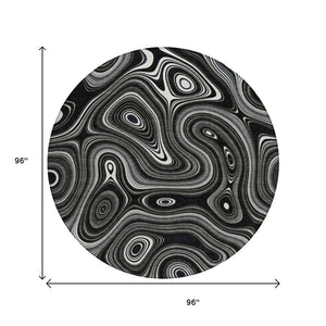 HomeRoots 5' Modern Black and Ivory Geometric Washable Area Rug for Indoor and Outdoor High-Traffic Spaces 8' Round 631373