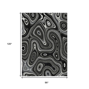 HomeRoots 5' Modern Black and Ivory Geometric Washable Area Rug for Indoor and Outdoor High-Traffic Spaces 8' X 10' 631374