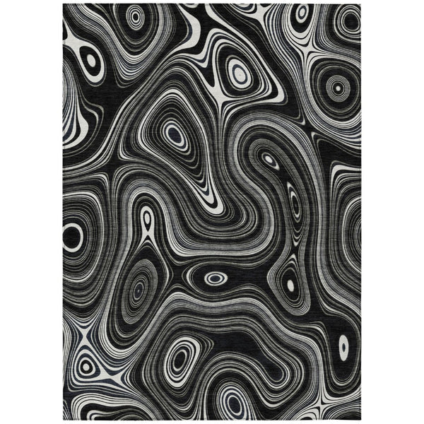 HomeRoots 5' Modern Black and Ivory Geometric Washable Area Rug for Indoor and Outdoor High-Traffic Spaces 8' X 10' 631374