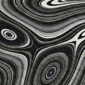HomeRoots 5' Modern Black and Ivory Geometric Washable Area Rug for Indoor and Outdoor High-Traffic Spaces 9' X 12' 631375