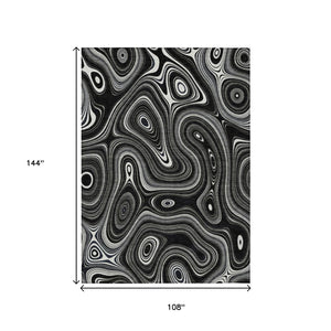 HomeRoots 5' Modern Black and Ivory Geometric Washable Area Rug for Indoor and Outdoor High-Traffic Spaces 9' X 12' 631375