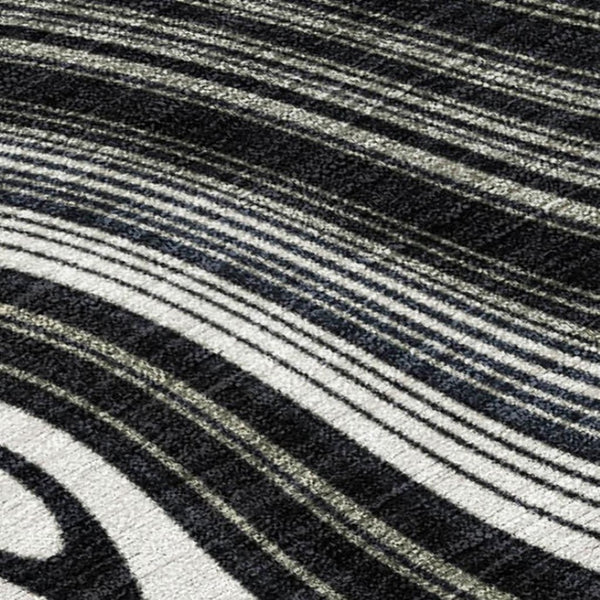 HomeRoots 5' Modern Black and Ivory Geometric Washable Area Rug for Indoor and Outdoor High-Traffic Spaces 9' X 12' 631375