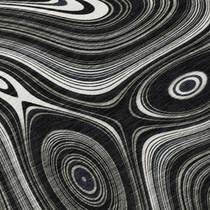 HomeRoots 5' Modern Black and Ivory Geometric Washable Area Rug for Indoor and Outdoor High-Traffic Spaces 9' X 12' 631375