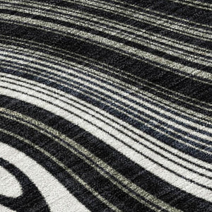 HomeRoots 5' Modern Black and Ivory Geometric Washable Area Rug for Indoor and Outdoor High-Traffic Spaces 10' X 14' 631376