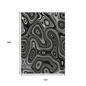 HomeRoots 5' Modern Black and Ivory Geometric Washable Area Rug for Indoor and Outdoor High-Traffic Spaces 10' X 14' 631376
