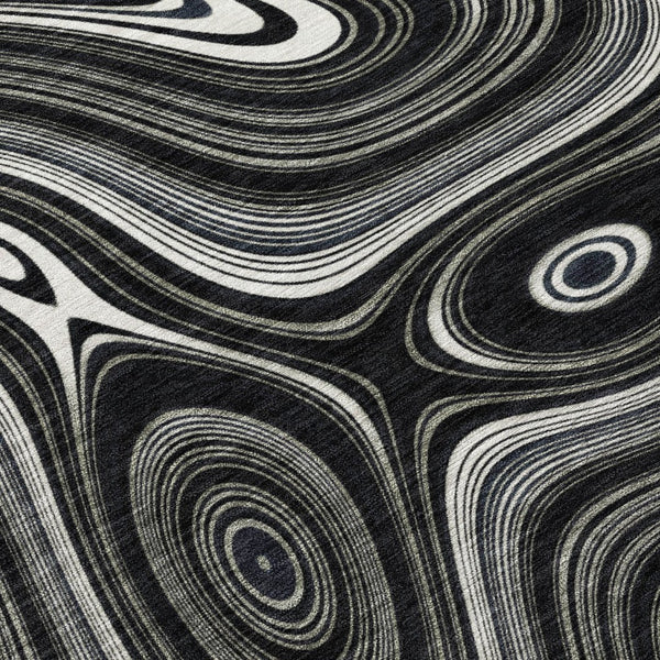 HomeRoots 5' Modern Black and Ivory Geometric Washable Area Rug for Indoor and Outdoor High-Traffic Spaces 10' X 14' 631376