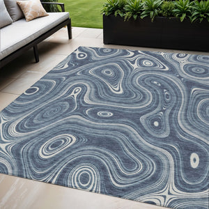 HomeRoots 5' Stylish Blue and Ivory Geometric Area Rug – Durable, Washable, Perfect for Indoor and Outdoor Use 5' X 8' 631378